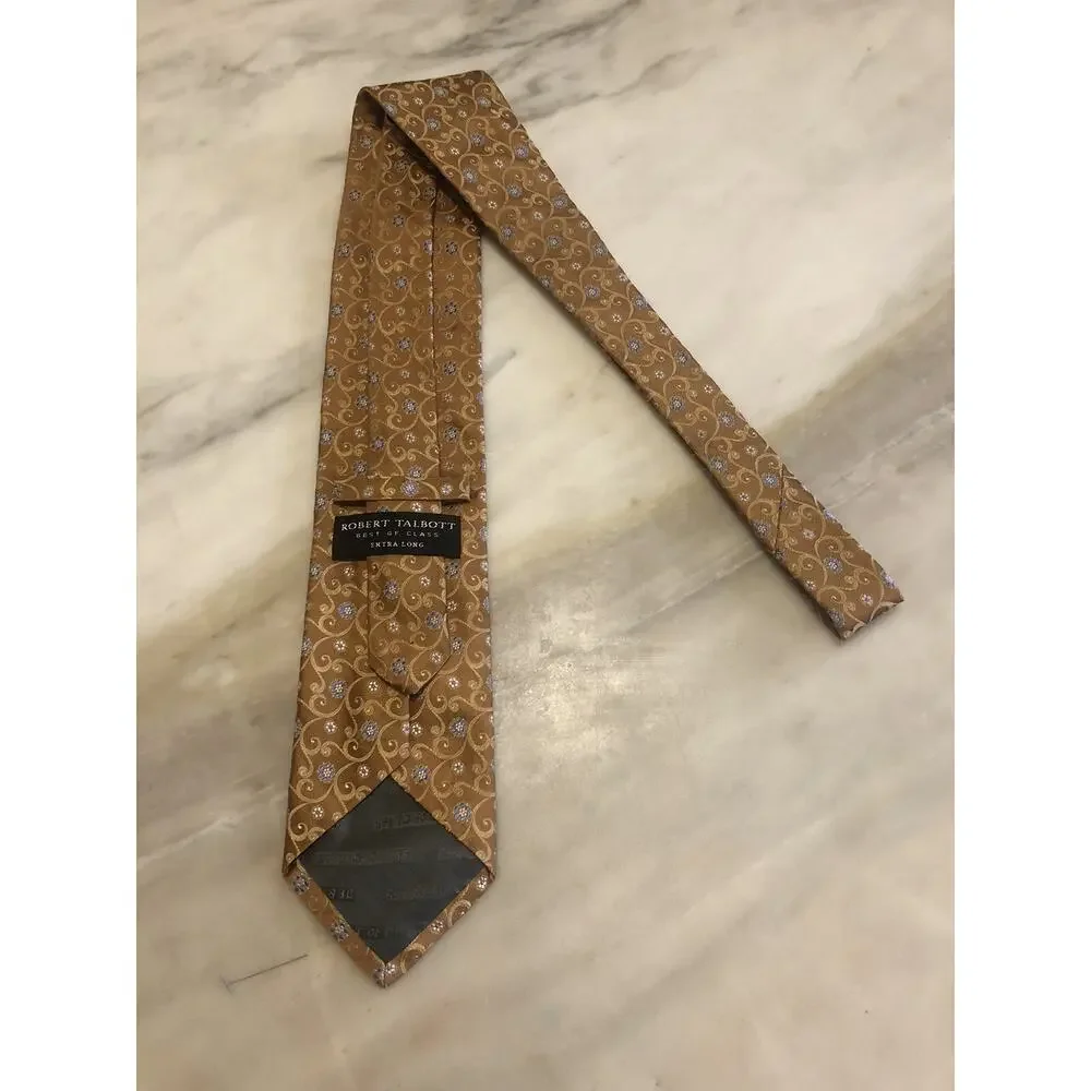 Robert Talbott Best Of Class Men Size XL Silk Gold Blue Floral Medallion Tie